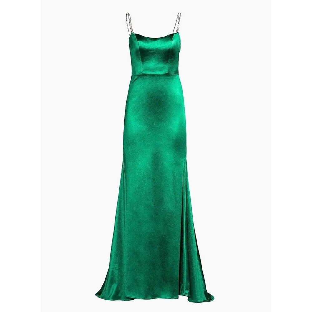 Emerald Satin Maxi Dress with Beaded Straps